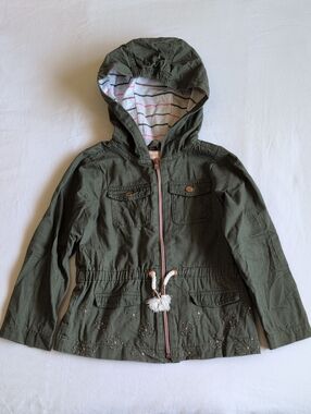 Gillian's Closet Girls Olive Green Embroidered Utility Jacket Hooded 4T
